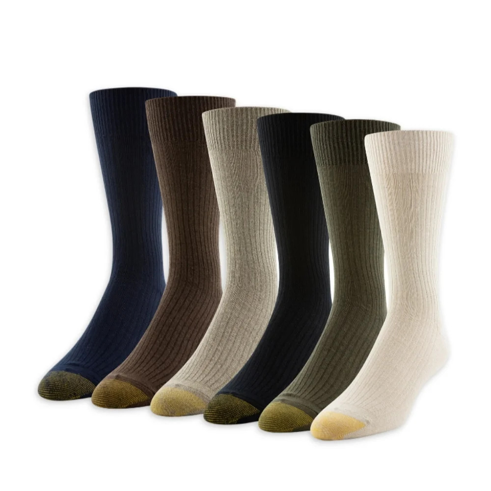 GoldToe Edition Men's Casual Ribbed Crew Socks Shoe size 6-12.5 6 Pairs NWT